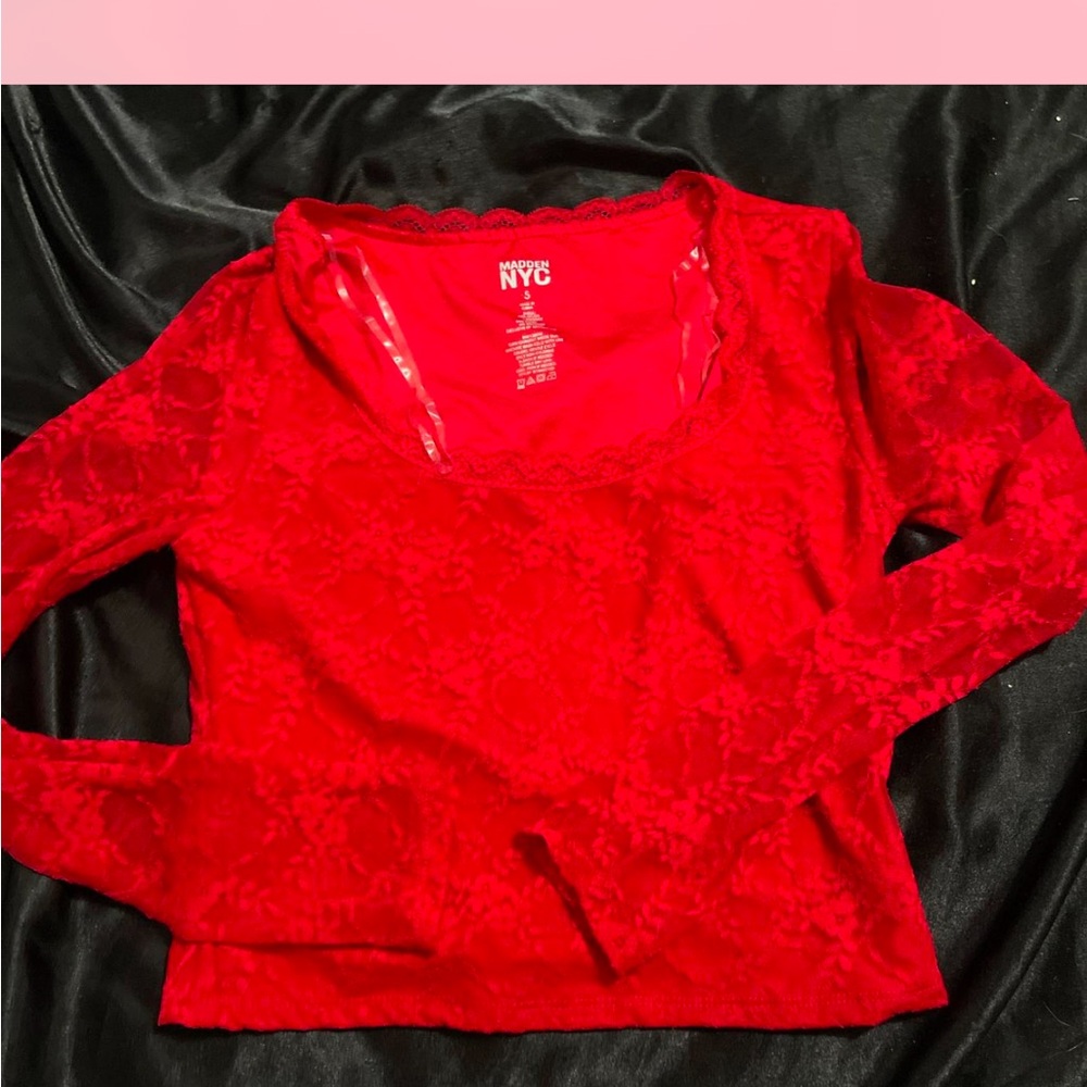 NYC Women's Vibrant Red Lace Blouse